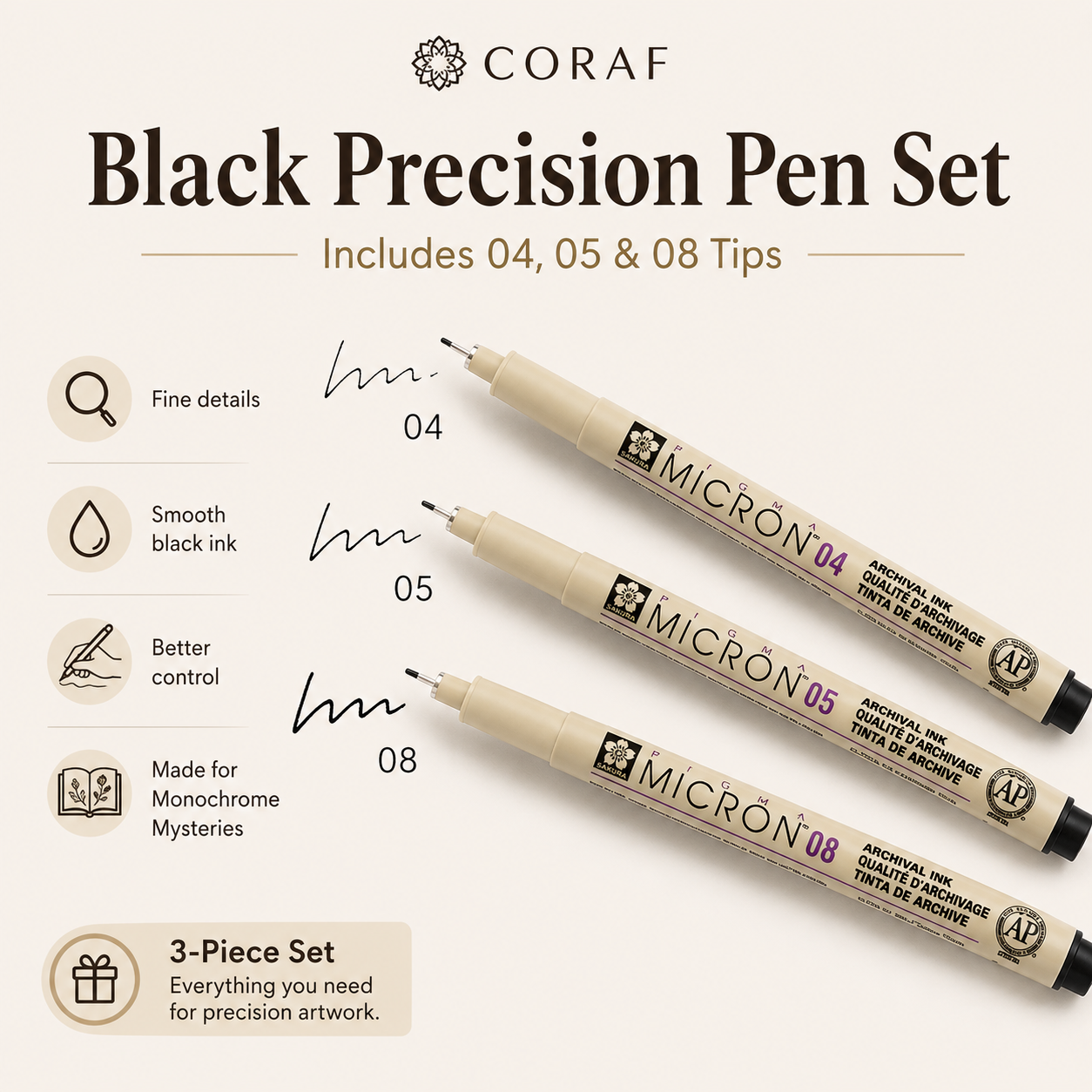 Black Precision Pen Set (3pcs)